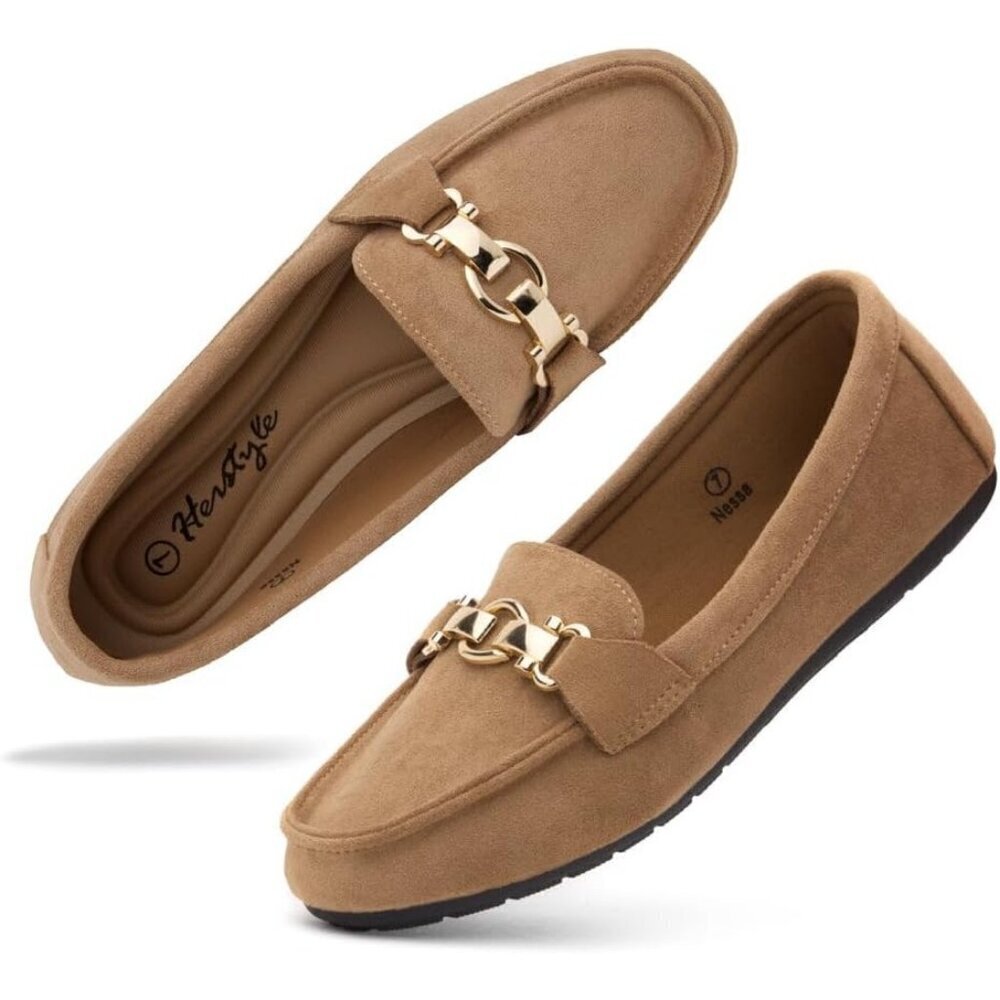 🆕Women Tan Herstyle Penny Loafers Lightweight Walking Flats Casual Shoes - Picture 2 of 6